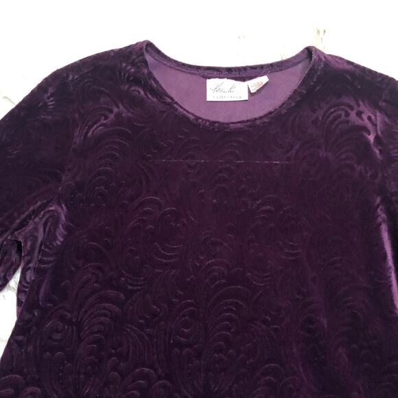 Vintage 90s Kathie Lee Dark Purple Velour Long Sleeve Shirt Top - Picture 2 of 12